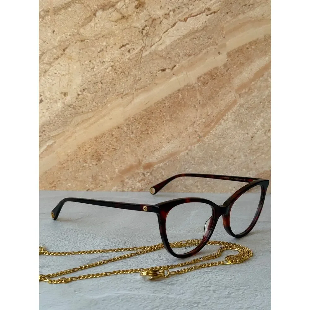 NEW Gucci GG1079O Brown Chain Cat Eye Eyeglasses Frames $650